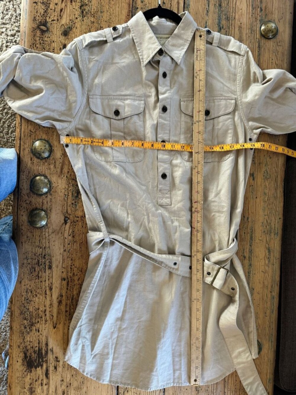 R.L. Rugby Womens Beige Lightweight Cotton Workwear Button-Down Dress Belt Large - Picture 6 of 6